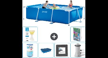 Intex Rechthoekig Frame Zwembad - 300 x 200 x 75 cm - Blauw - Inclusief Filter - Afdekzeil - Vloertegels - Zwembadfilterpomp - 7-delig