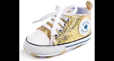 Stoere Baby Schoenen - Babysneakers van Baby-Slofje - Goud glitter maat 17 ( 11 cm)