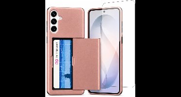 Hoesje met Pasjeshouder geschikt voor Samsung Galaxy S26 Plus – Back Cover Slide Case – Roségoud – Met Screenprotector Glas