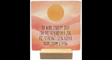 Decoratie tegel - De here zegent jou - keramisch - 10x10 cm - inclusief houder