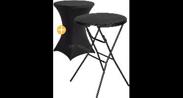 Tristar Statafel - Bartafel - 1 Stuk - 80x110 cm - Opvouwbaar - Partytafel - Metalen Frame - Inclusief Tafelrok - Zwart - TA-0876