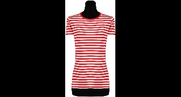 Dames gestreept shirt korte mouwen rood-wit – geschikt voor dagelijks gebruik