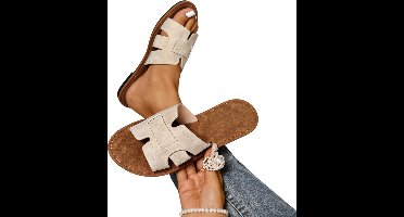 Currero Sandalen Dames - Slippers - Pantoffels - Schoenen - Badslippers - Beige - Maat 41