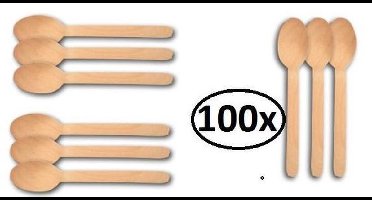 100x Houten lepel 16cm