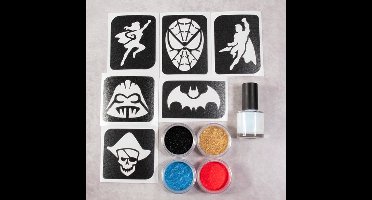Grimas Sparkling Hero Set - Glitter Tattoo Set - Plastic Vrij - Sjablonen, Glitters & Body Glue