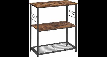 Hoppa! Kast, 80 x 40 x 90 cm, badkamerrek met 3 planken, 6 haken, keukenrek, multifunctioneel rek, vintage bruin-zwart