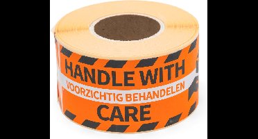 Raadhuis gevaar etiketten - HANDLE WITH CARE - oranje/zwart etiket - 250 stuks - sticker waarschuwing