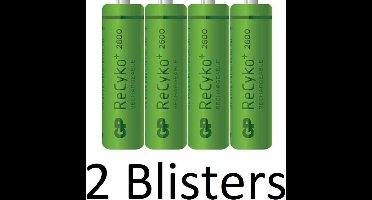 8 Stuks (2 Blisters a 4 st) GP Recyko+ Rechargeable NimH AA/HR06 2600mah