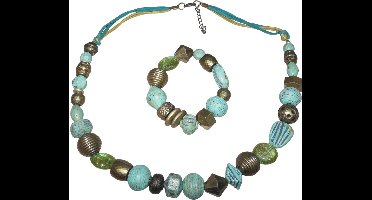 Ketting+Armband authentiek brons-turquoise