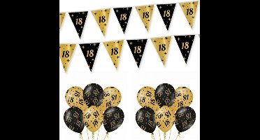 18 Jaar Versiering Classy Black-Gold Feestpakket - 18 Jaar Decoratie - Ballonnen En Slingers Zwart Goud