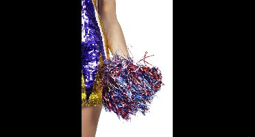 Cheerleader pompom lametta rood//zilver/blauw per stuk