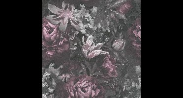 BONTE BLOEMEN BEHANG | Botanisch - grijs roze zwart wit - A.S. Création PintWalls II