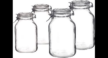 Set van 4x stuks weckpotten/inmaakpotten met beugelsluiting 1,5 liter - 3 liter - Voorraadpotten