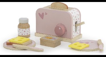 Label Label Houten Broodrooster - Houten Keukenspeelgoed - Inclusief 11 Delen met Boterhammen Kaas en Jam - Stimuleert Fantasierijk Rollenspel - Vanaf 3 Jaar - Roze