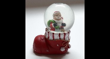 Sneeuwbol kerst laars met kerstman 10cm hoog