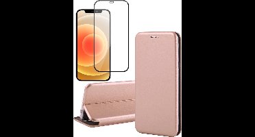 Hoesje geschikt voor iPhone 12 Mini - Screen Protector FullGuard - Book Case Kunstleer ThinShield Roségoud & Screenprotector
