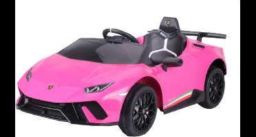 Lamborghini Huracán LP640 Performanté 12V Elektrische kinderauto | Accu Auto voor kinderen met Rubberen banden, Leren zitje en Bluetooth (Roze)