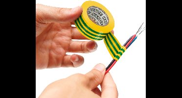10× Isolatietape Groen/Geel 20 m × 19 mm – Set Van 10 Rollen – PVC Elektrische Tape Voor Kabelisolatie En Bescherming – Tot >600 V – Voor Installatie, Onderhoud En Reparatie [11097X]