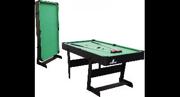 Cougar Hustle L opklapbare Pooltafel in Zwart/groen - 5ft. Poolbiljart tafel inclusief één set poolballen, triangel, 2 keuen, biljartkrijt en borstel - 153x76x79cm
