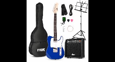 Elektrische gitaar - MAX GigKit T-series - Met 36 gitaarlessen - Starterset met versterker en muziekstandaard - Blauw