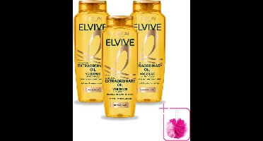 3 x L’Oréal Paris Elvive – Shampoo – Extraordinary Oil – Dun & Droog Haar – 250 ml - Bulkverpakking - Droog haar - Douchemop - Intensieve verzorging