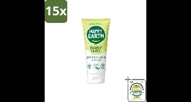 15 x Happy Earth – Bodylotion – 100% Natuurlijk Baby & Kids – 200 ml - Wasstrips - Babyhuid Verzorging - Natuurlijke Bodylotion - Baby Lotion - Kinderhuid Verzorging - Gevoelige Huid Verzorging
