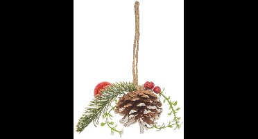Hangversiering in de vorm van een appel aan een dennenboom, 7,6 x 6 cm