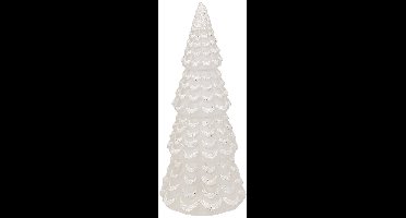 Witte glazen kerstboomdecoratie H23 cm 10 warmwitte LED s op batterijen