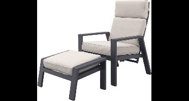 Garden Impressions Max loungestoel + voetenbank - Carbon black/Sand