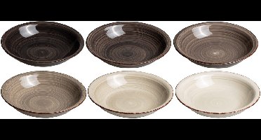Cookinglife Diepe Borden Delice - Pastaborden - Pasta Bowls - Aardewerk Grijs - Vaatwasser en Magnetronbestendig - 21 cm, 6 Stuks