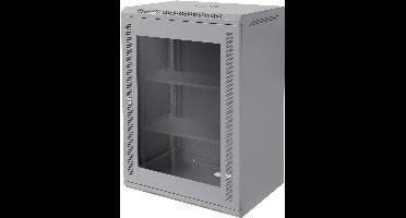 ECD Germany netwerkkast 16 HE 19 inch grijs wandbevestiging 450 mm diep volledig gemonteerd serverkast met afsluitbare veiligheidsglazen deur hoog draagvermogen 60 kg professionele netwerkbehuizing