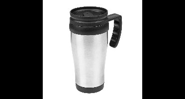 HI Thermosbeker/warmhoudbeker Koffie To Go - zilver/zwart - 450 ml - koffie/thee bekers - dubbelwandig