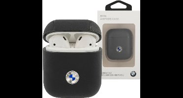 BMW Signature Leather AirPods Case - Geschikt voor Apple Airpods 1 & 2 - Zwart