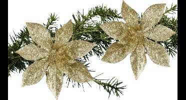 House of Seasons Kerstboom bloemen op clip - 4x st - goud -15 cm - polystyreen