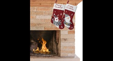 HI Decoratie kerstsokken - setje van 2x st - H45 cm - velvet polyester - Merry Christmas