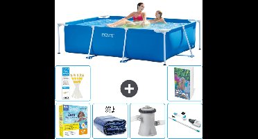Intex Rechthoekig Frame Zwembad - 220 x 150 x 60 cm - Blauw - Inclusief Onderhoudspakket - Solarzeil - Zwembadfilterpomp - Stofzuiger - 7-delig