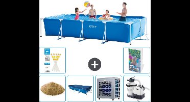 Intex Rechthoekig Frame Zwembad - 450 x 220 x 84 cm - Blauw - Inclusief Filterzand - Afdekzeil - Warmtepomp - Zwembadfilterpomp - 7-delig