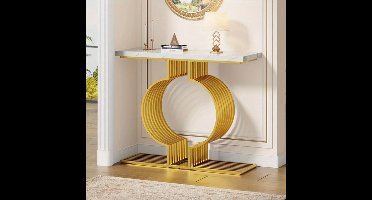 Entreetafel – Sidetable – Bijzettafel – Koffietafel – Speeltafel – Wit MDF – Gouden Onderstel – Compact Formaat 100x35x80 cm – Multifunctioneel Plaatsbaar