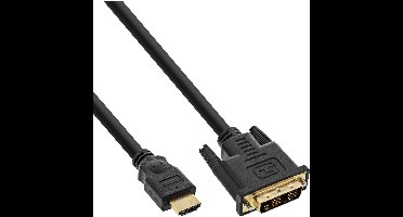 InLine® HDMI-DVI kabel, zwart/goud, HDMI male naar DVI 18+1 male, 5m