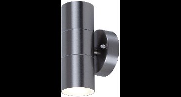 Wandlamp Buitenlamp Garage, Up en Down IP44 roestvrij staal grijs, 2x GU10 stopcontacten, DxHxD 8,5x16,3x9,3 cm