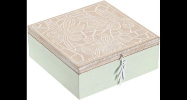 ITEM Theedoos Nature - olijfgroen/bruin- hout - 18 x 18 x 7 cm - theezakjes opbergen