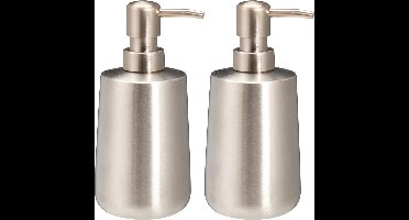 Bathroom Solutions Zeeppompje / Dispenser Artistic - 2x - rvs - zilver - 8 x 17 cm - 300 ml - badkamer/keuken accessoires