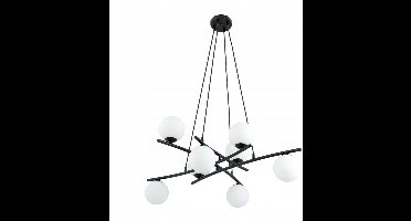 Zwarte hanglamp NICEA, 8xE14, wit glas, in hoogte verstelbaar