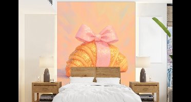 Behang - Fotobehang Croissant - Strik - Roze - Breedte 160 cm x hoogte 220 cm