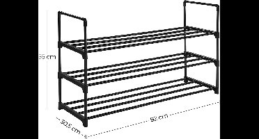 Hoppa! Schoenenrek - Schoenenkast - 3 lagen - 15 paar schoenen - Zwart - 92 x 30 x 54 cm (B x D x H)
