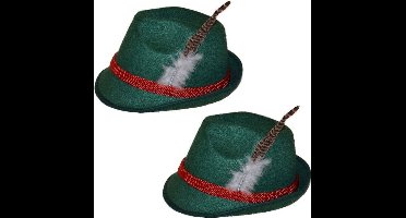 Funny Fashion set van 2x stuks bayern oktoberfest feesthoedjes groen met veertje - voordelig