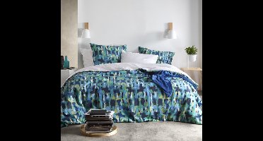 De Witte Lietaer Dekbedovertrek Checkered Sea Green - Hotelmaat - 260 x 240 cm - Katoen Perkal