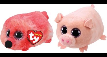 Ty - Knuffel - Teeny Ty's - Gilda Flamingo & Curly Pig