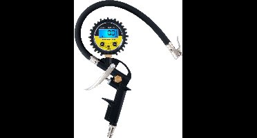 Dunlop Digitale Drukmeter - Meet in PSI/BAR/KPA/KG - Batterij Aangedreven - 30 CM Luchtslang - Past op de meeste Luchtcompressoren - Auto, Fiets, Motor en Vrachtwagen - Zwart