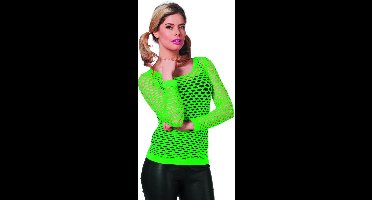 Wilbers & Wilbers - Jaren 80 & 90 Kostuum - Spannend Netshirt Lange Mouw Groen Vrouw - Groen - Small / Medium - Carnavalskleding - Verkleedkleding